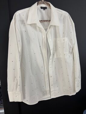 Modern Works White Button-Down Shirt with Stud Accents